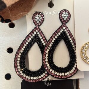 Fashion Jewelry Black, Pink & Clear Teardrop Crystal Earrings